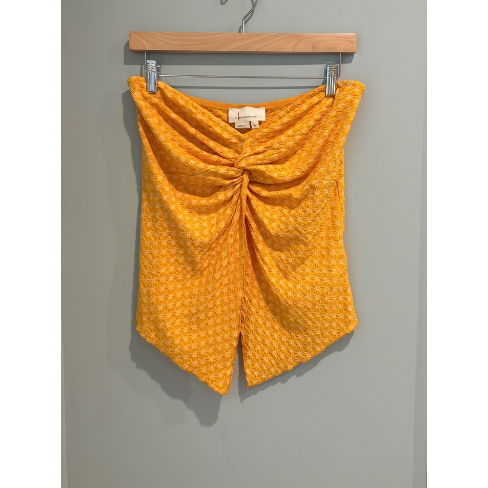 By Anthropologie Orange Textured Knot Front Handkerchief Hem Tube Top Medium